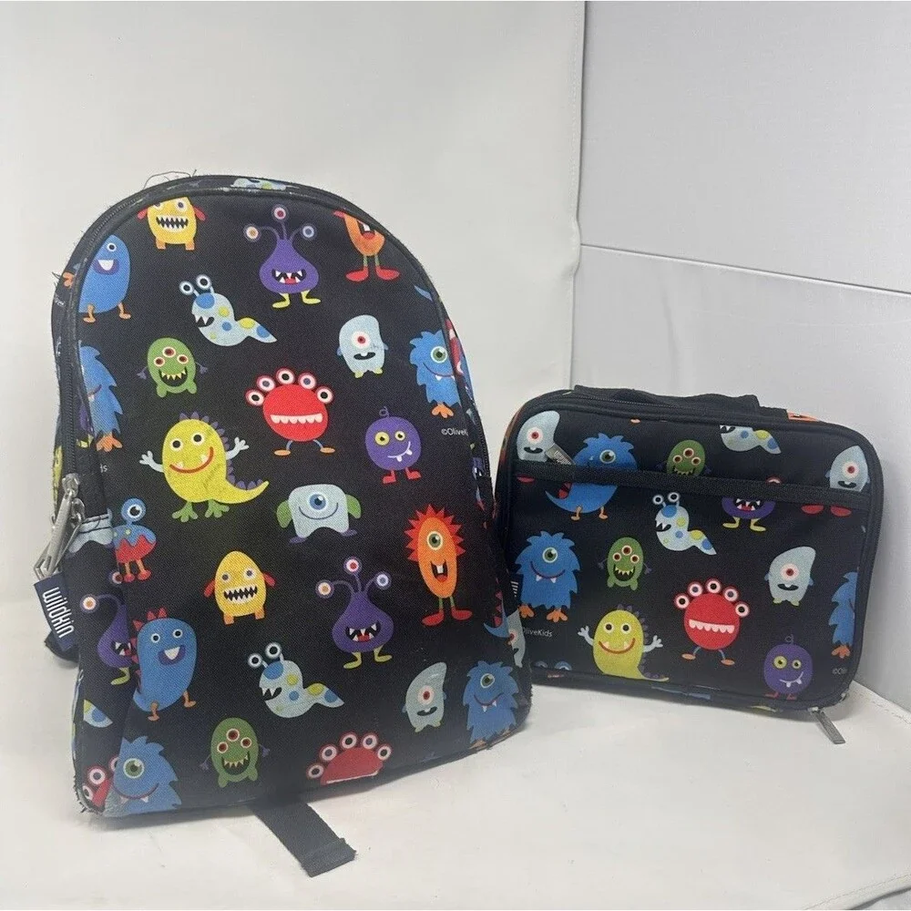 Wildkin Monsters Black Kids Backpack-12 “ Matching Lunchbox Pack